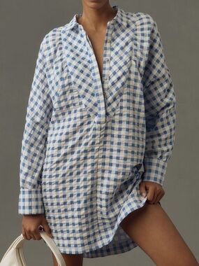 Maeve Long Sleeve Collared Popover Oversized Shirt Dress Size Large